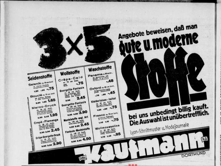 Datei:Gebrüder Kaufmann Anzeige 3x5 Dortmunder Zeitung 2. Mai 1932.jpg